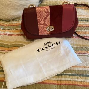 Coach Faye leather Burgundy and Pink Snake Print Crossbody